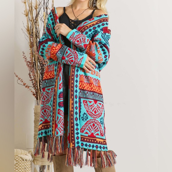 #52New Aztec Tribal Boho Western Ski Montana Cardigan Sweater Southwest Coat - Picture 2 of 13